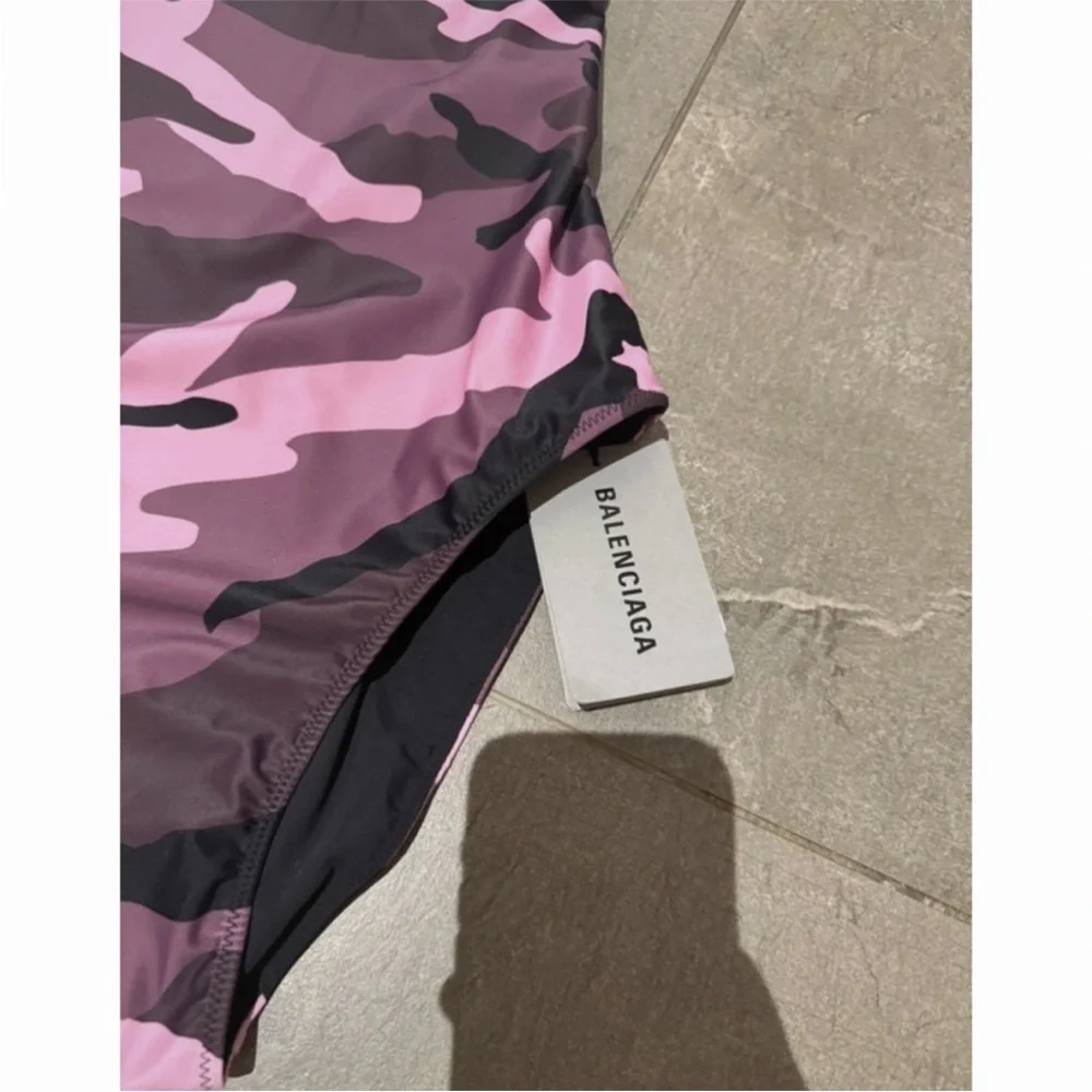 Balenciaga Black/pink one shoulder jersey camo New boutique swimsuit 🩱 - Picture 2 of 16